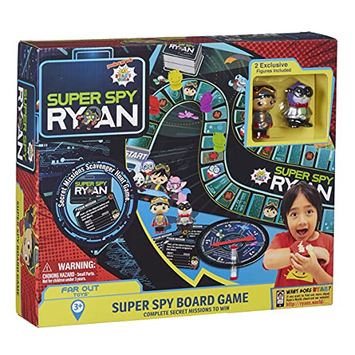 Far Out Toys Ryan’s World Super Spy Board Game, Mission Scavenger Hunt to Pack Rat’s Secret Lair, Adventure, Exploration, Mystery, 2 Exclusive Rare Collectible Micro Figures, 70 Mission Cards, Ages 3+