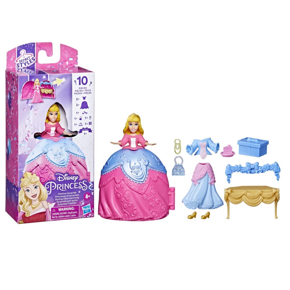 Disney F3467 Princess Secret Styles-Aurora Stylish Surprise-Doll Playset with Clothes and Accessories-4+, Multi-Coloured