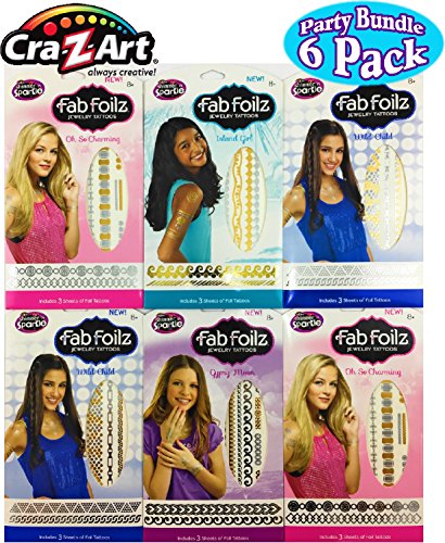 Fab Foilz Temporary Tattoos Gift Set Party Bundle - 6 Pack (Over 200 Tattoos)