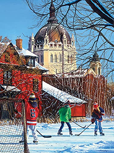 1000 Piece Puzzle for Adults Terrence Fogarty Youth Sports Pond Hockey Jigsaw by KI Puzzles