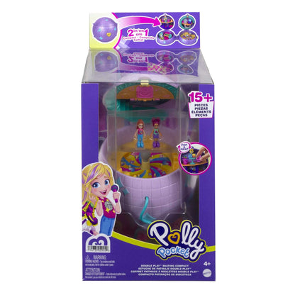 Polly Pocket Dolls and Accessories, Compact with 2 Micro Dolls, 15 Toy Pieces and 1 Fashion Piece, Double Play Skating