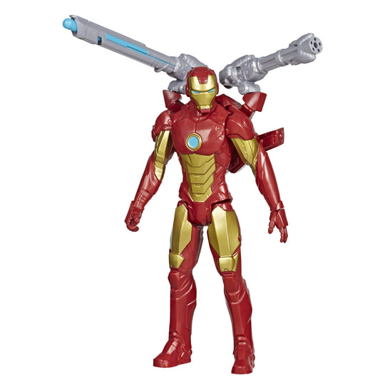 Avengers Marvel Titan Hero Series Blast Gear Iron Man Action Figure, 12-Inch Toy, with Launcher, 2 Accessories and Projectile, Ages 4 and Up, Red