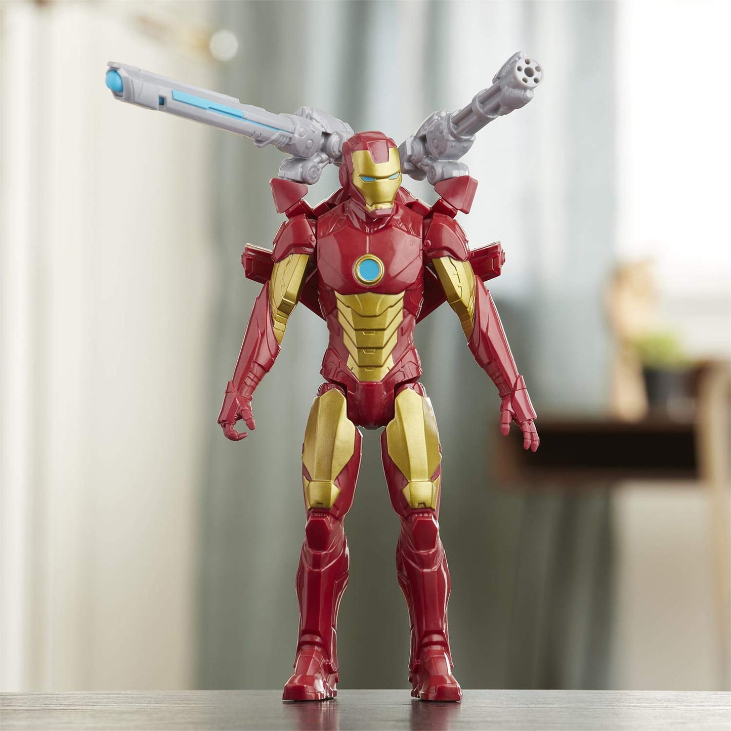 Avengers Marvel Titan Hero Series Blast Gear Iron Man Action Figure, 12-Inch Toy, with Launcher, 2 Accessories and Projectile, Ages 4 and Up, Red