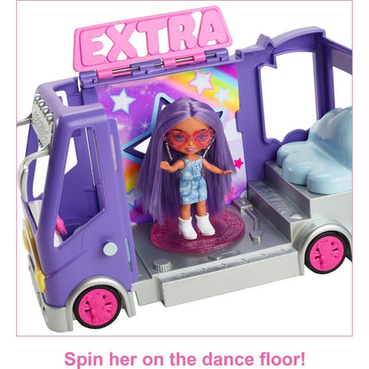 Barbie Extra Mini Minis Doll and Vehicle Playset, Expandable Tour Bus with Small Doll, Clothes and Accessories