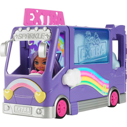 Barbie Extra Mini Minis Doll and Vehicle Playset, Expandable Tour Bus with Small Doll, Clothes and Accessories