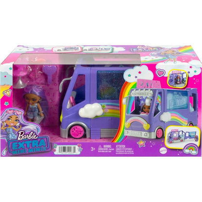 Barbie Extra Mini Minis Doll and Vehicle Playset, Expandable Tour Bus with Small Doll, Clothes and Accessories