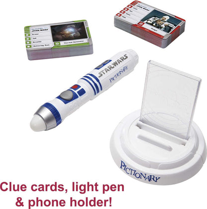 Mattel Games Pictionary Air Star Wars Family Game for Kids & Adults with R2-D2 Light Pen and Themed Picture Clue Cards