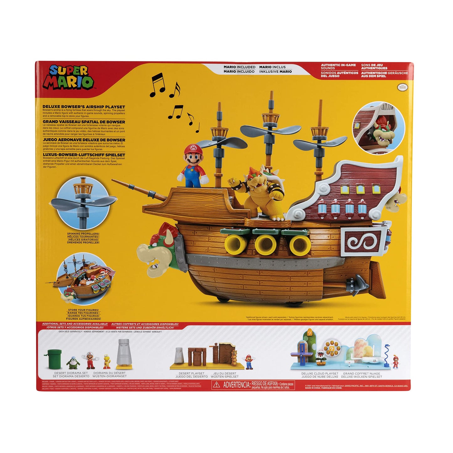 Super Mario Deluxe Bowser's Air Ship Playset with Mario Action Figure – Authentic In-Game Sounds & Spinning Propellers