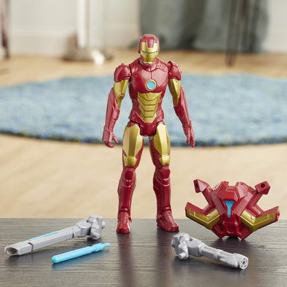 Avengers Marvel Titan Hero Series Blast Gear Iron Man Action Figure, 12-Inch Toy, with Launcher, 2 Accessories and Projectile, Ages 4 and Up, Red