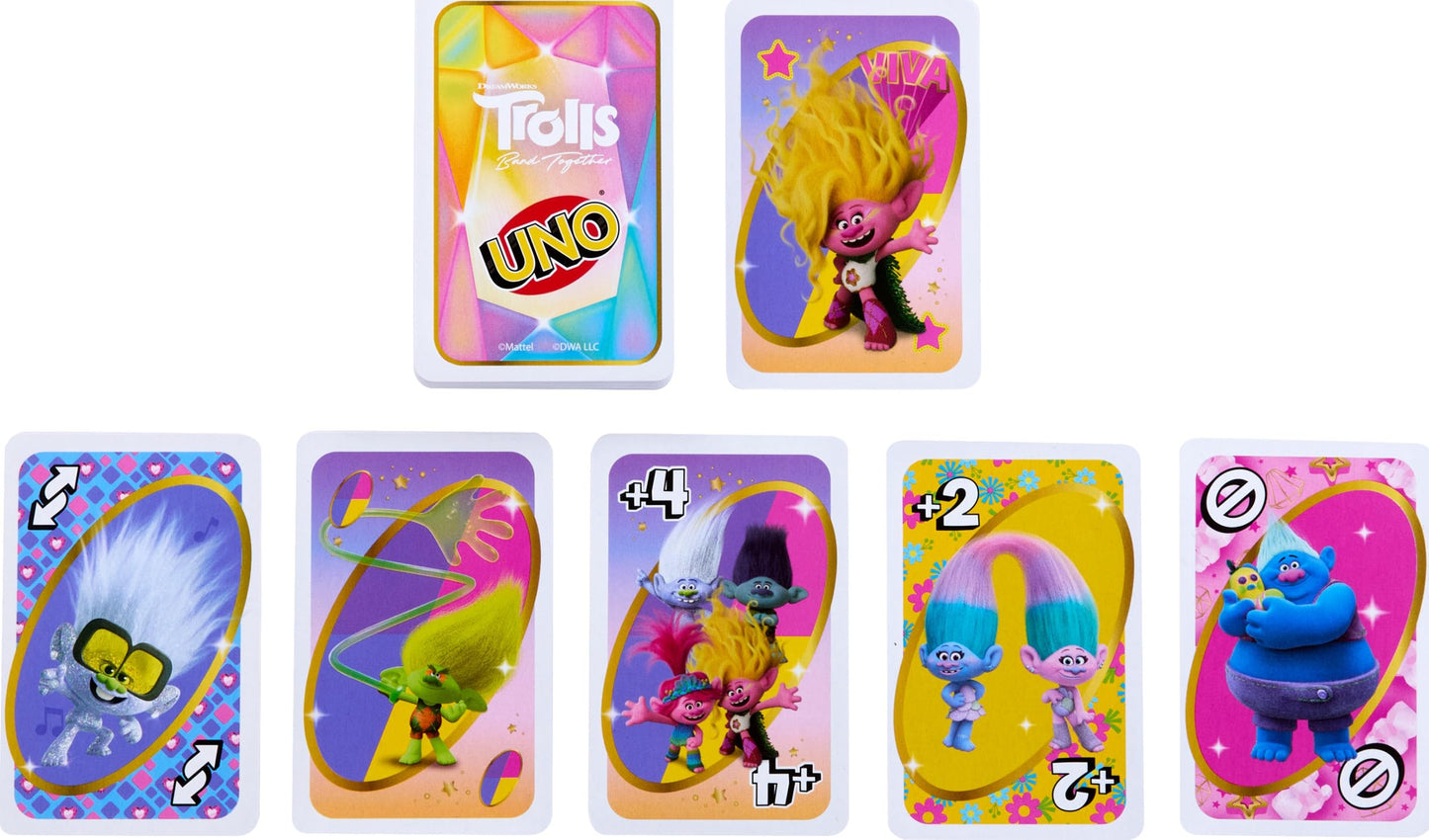 Mattel Games UNO Dreamworks Trolls Band Together Card Game for Family Night Travel and Camping Inspired by the Movie