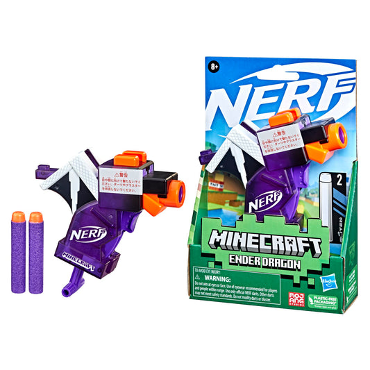 NERF MicroShots Minecraft Ender Dragon Mini Blaster, Minecraft Dragon Mob Design, Includes 2 Official Elite Darts, Priming Handle