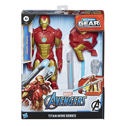 Avengers Marvel Titan Hero Series Blast Gear Iron Man Action Figure, 12-Inch Toy, with Launcher, 2 Accessories and Projectile, Ages 4 and Up, Red