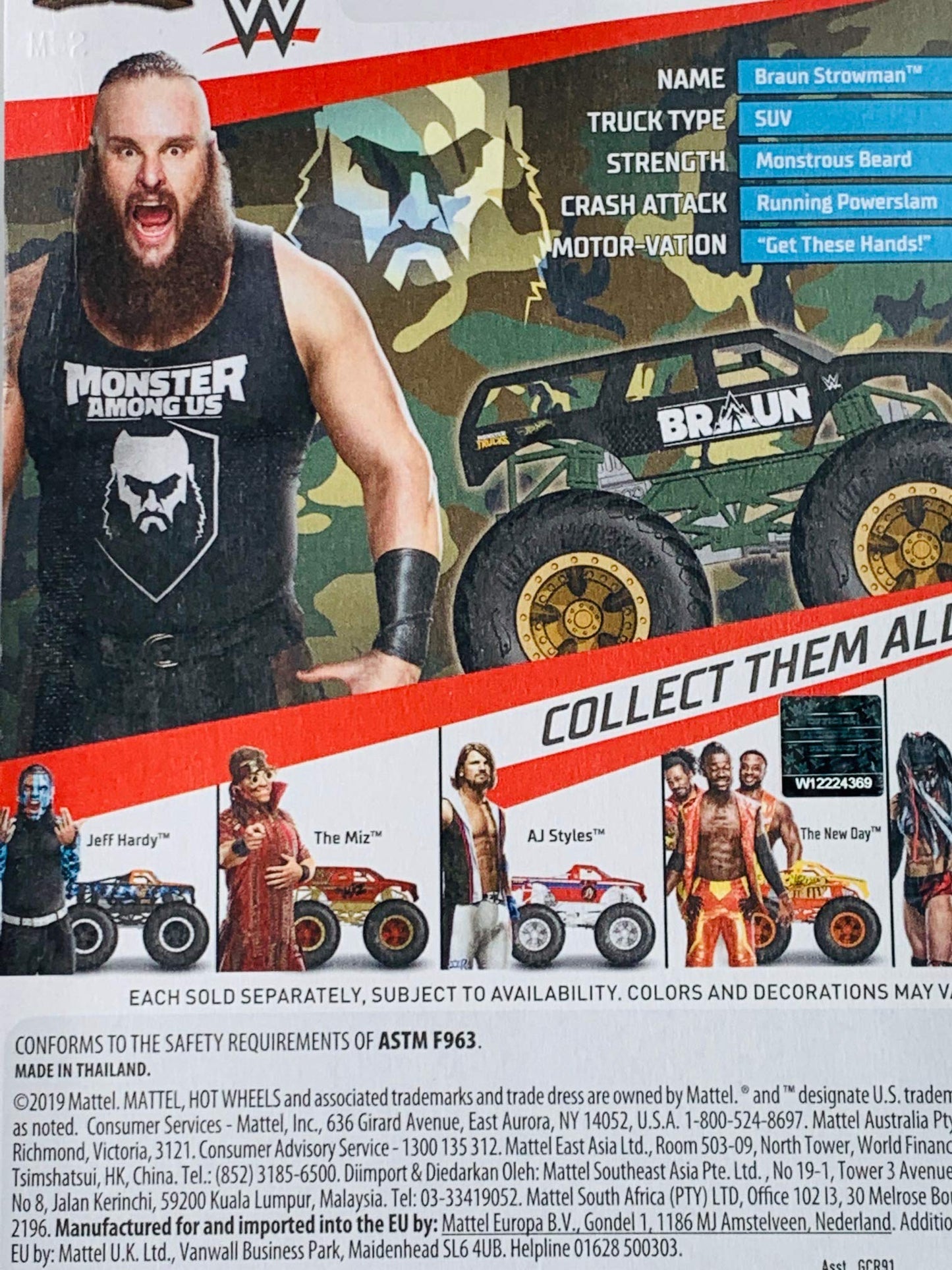 Hot Wheels Monster Trucks Braun Strowman 1:64 Scale Giant Wheels