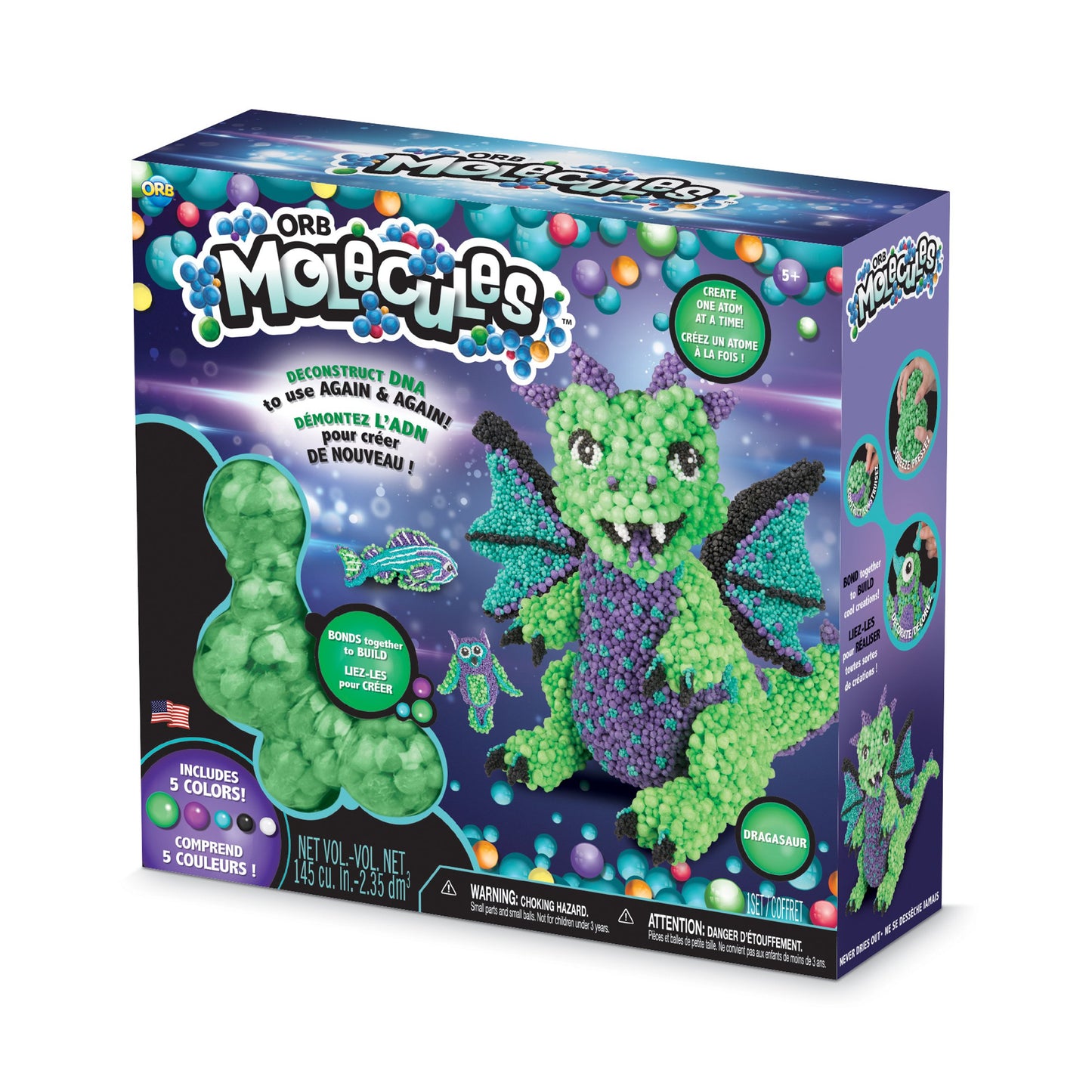 The Orb Factory Orbmolecules Dragasaur Never Dries Compound, Green/Purple/Aqua, 9.44" x 3.44" x 8.44"-Packaging May Vary